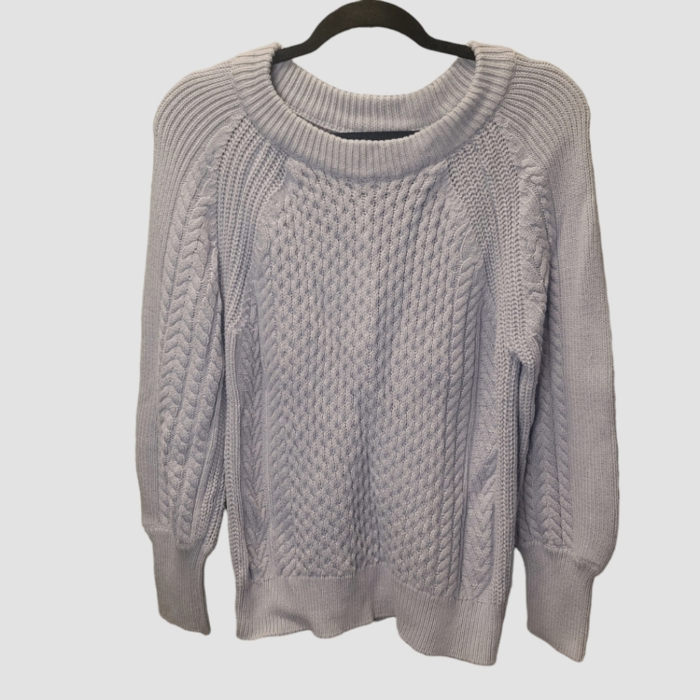 Magaschoni Light Slate Blue grey Cable Knit Scoop Neck Sweater